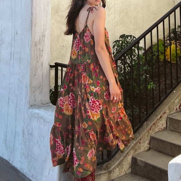 New Novella Royale The Flower Dress Rust Primrose Floral M Bird Midi Strappy NWT - Picture 8 of 16
